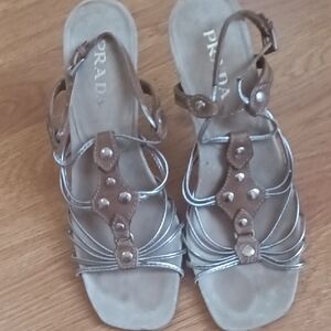 Prada Women's Sandals in Brown and Silver
